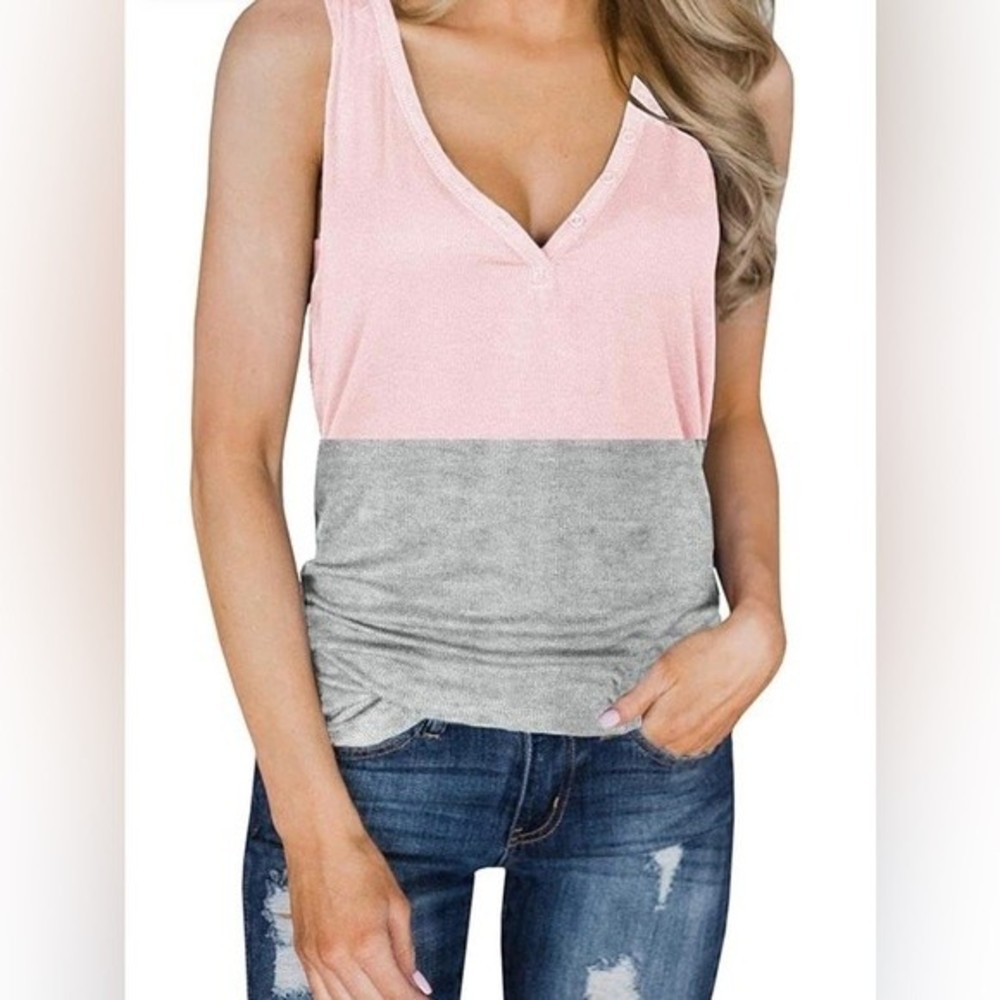 Womens V Neck Tank Top Sleeveless Button Up Ribbed Tunic Tee